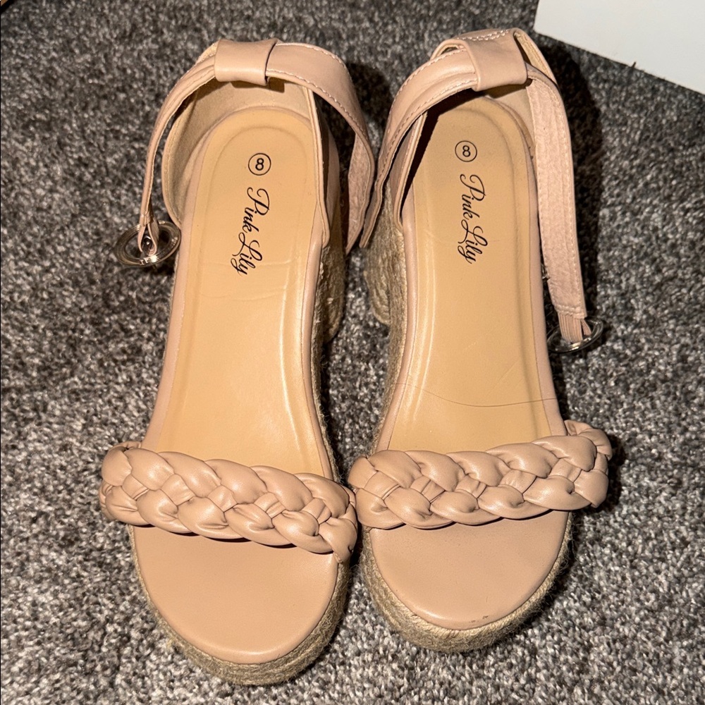 Pink Lily Blush Braided Espadrille Ankle-Strap Wedges